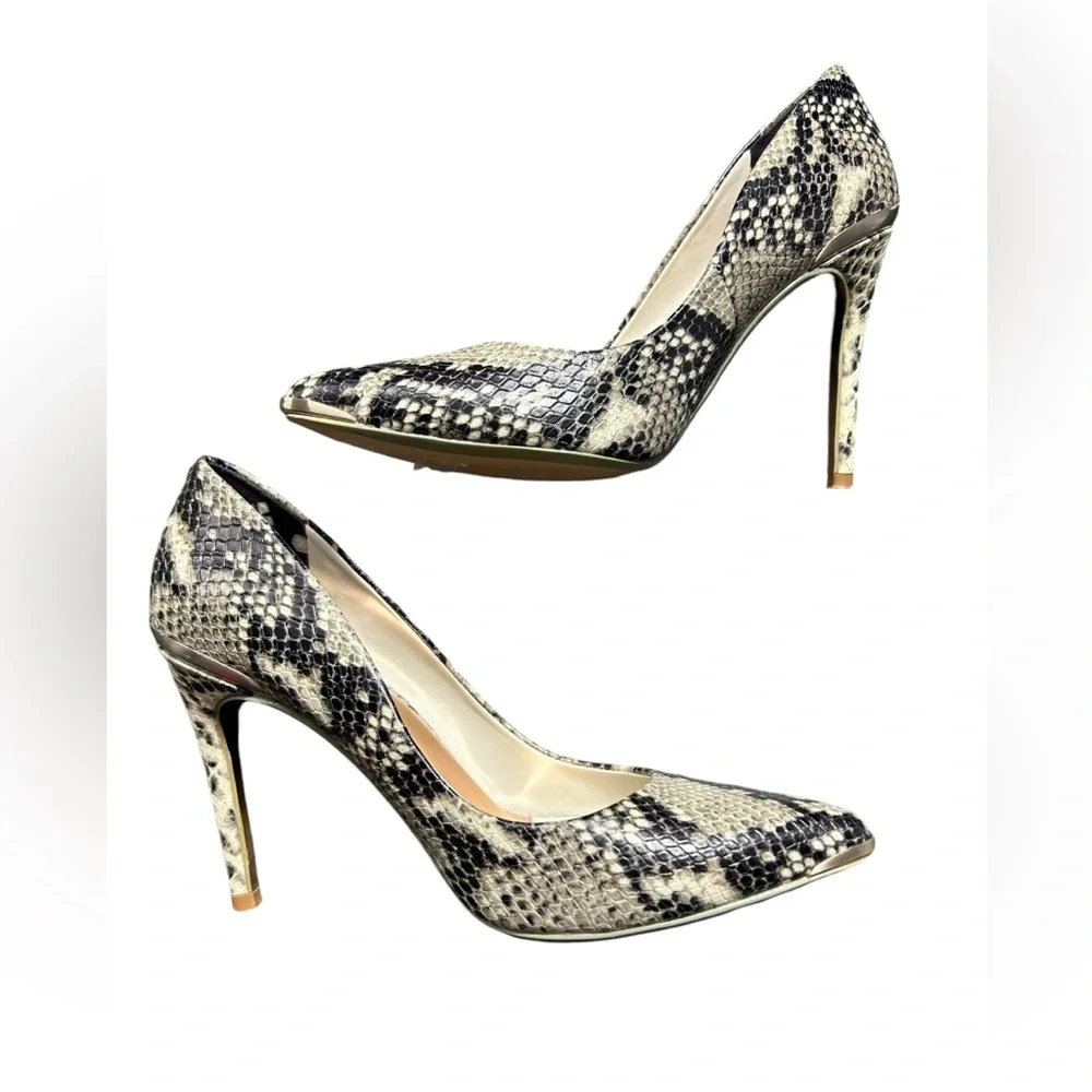 TED BAKER ISIBELY high heels shoes natural snake print leather size 37.5 EUC - Picture 1 of 10